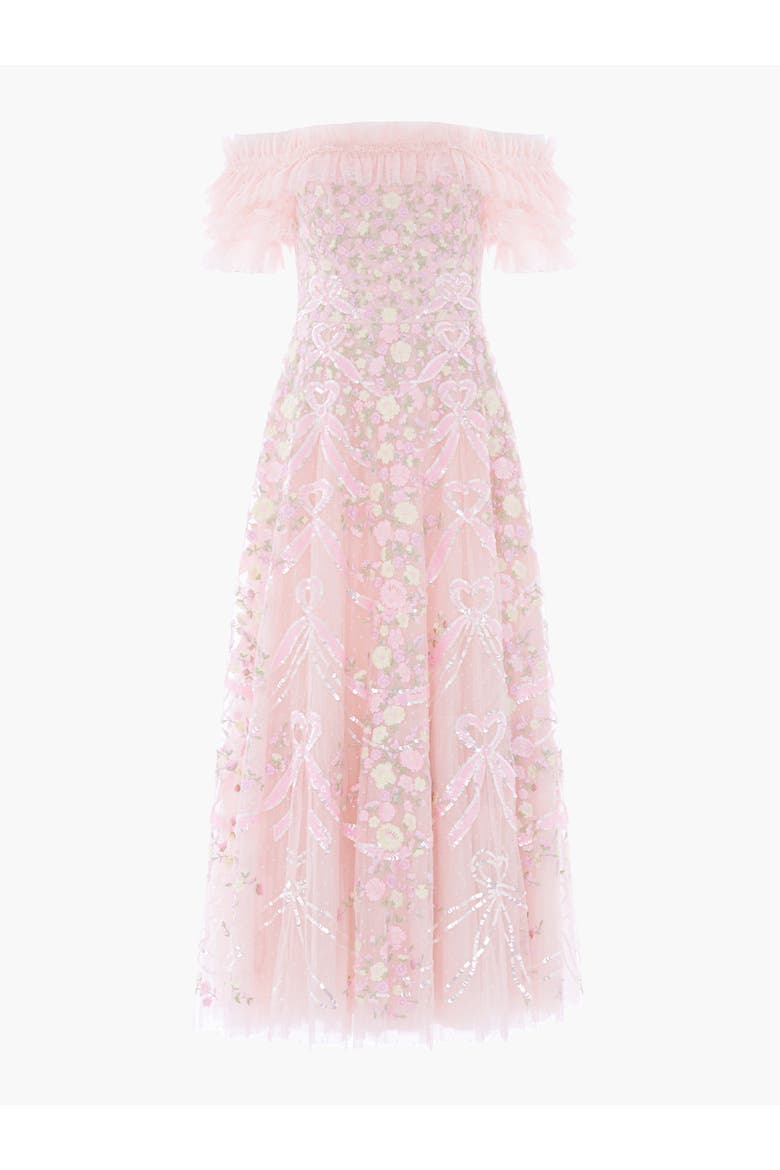 Ribbon Heart Off-shoulder Ankle Gown, Alternate, color, Peony Pink/Multi