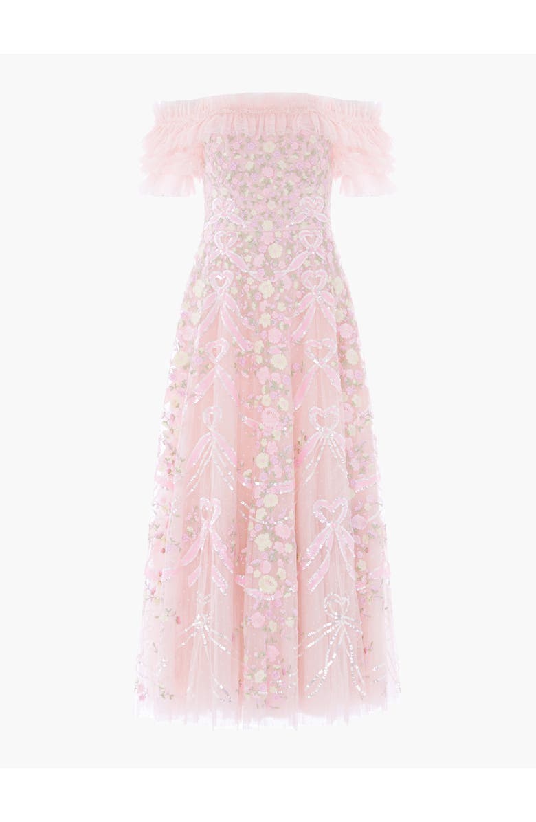 Needle & Thread Ribbon Heart Off-shoulder Ankle Gown, Alternate, color, Peony Pink/Multi