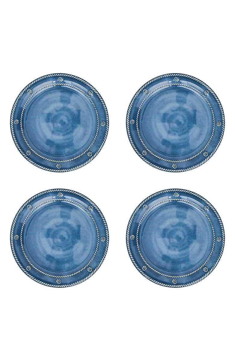 Juliska Berry & Thread Set of 4 Melamine Dessert Plates, Main, color, Ocean