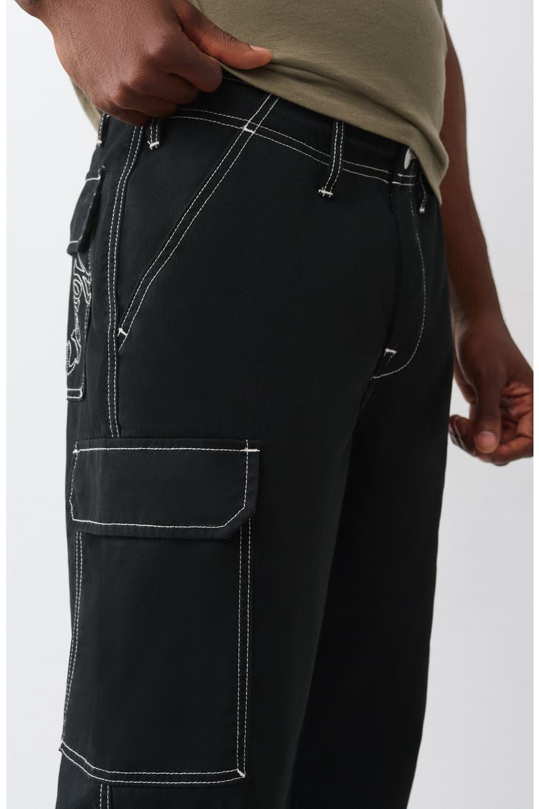 Straight Leg Contrast Stitch Cargo Pants, Alternate, color, JET BLACK