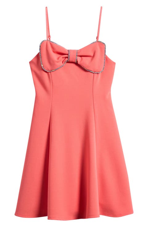 Rhinestone Bow Front Party Dress (Big Kid)