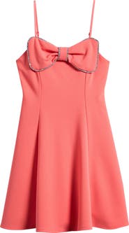 LOVE, NICKIE LEW Rhinestone Bow Front Party Dress