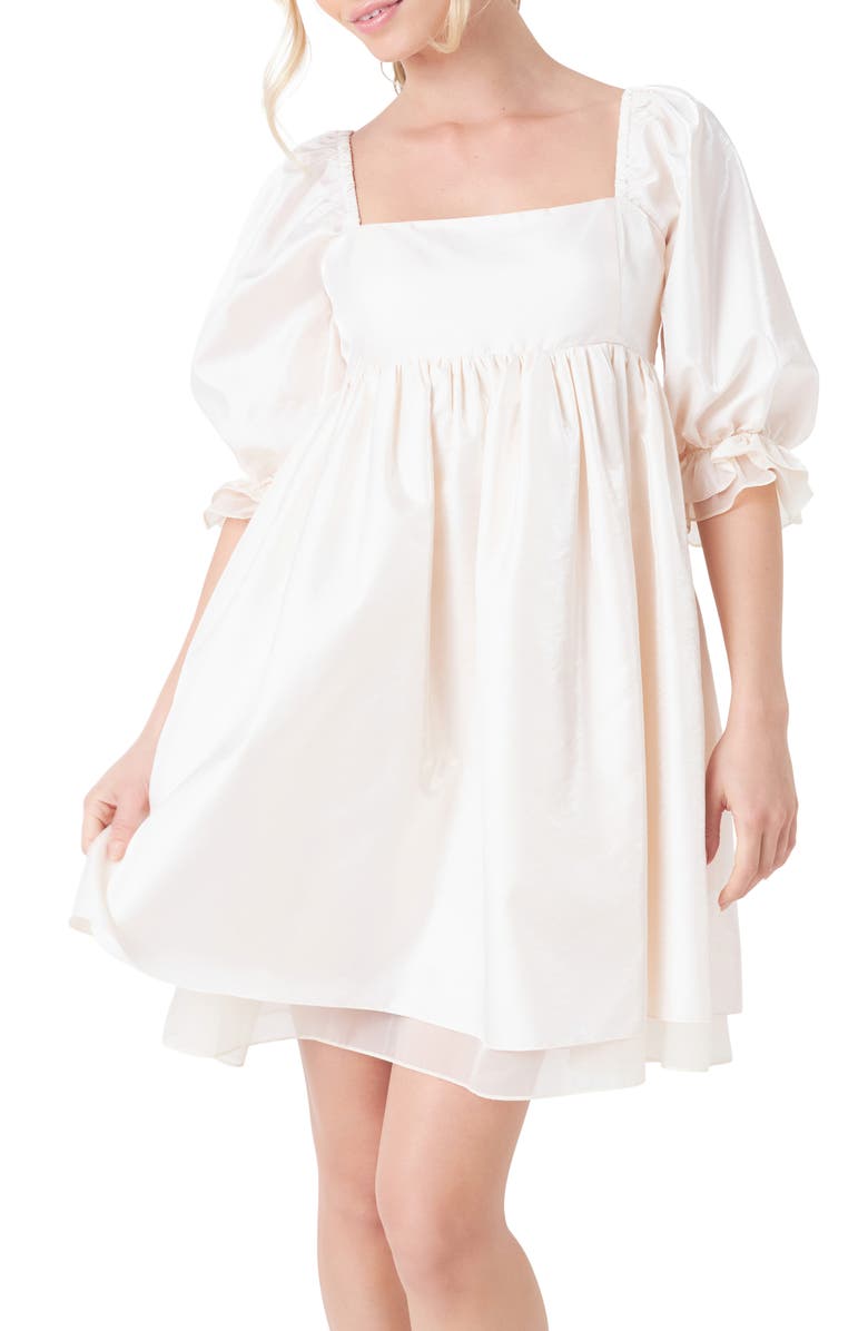 Endless Rose Shiny Puff Sleeve Babydoll Dress, Alternate, color, 