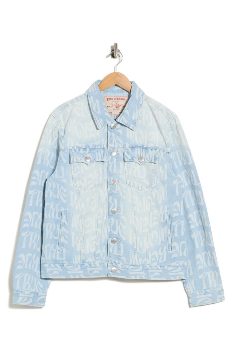 Jesse Logo Print Denim Trucker Jacket, Main, color, LIGHT RAINWATER
