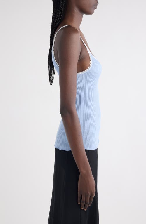 Chloé Fitted Lace Trim Jersey Rib Tank In Blue