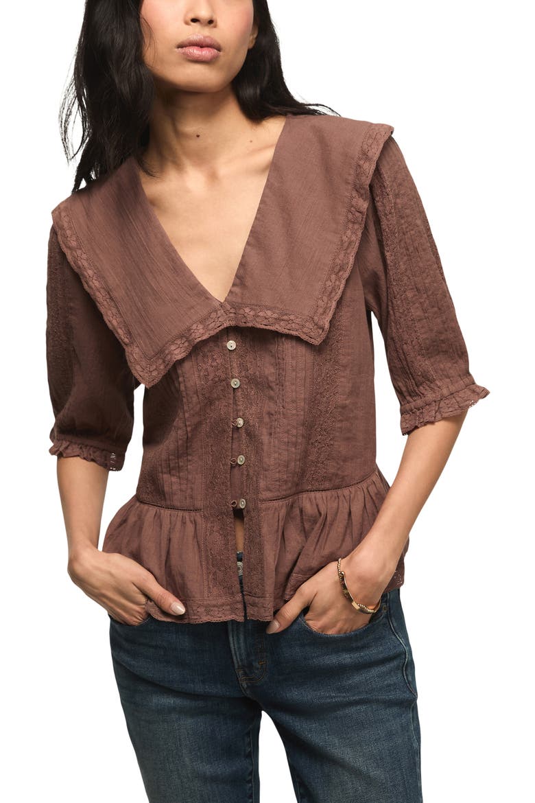 Lace Peplum Top, Main, color, PEPPERCORN