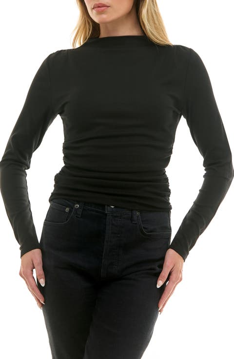 Long Sleeve Mock Neck Rib Knit Top