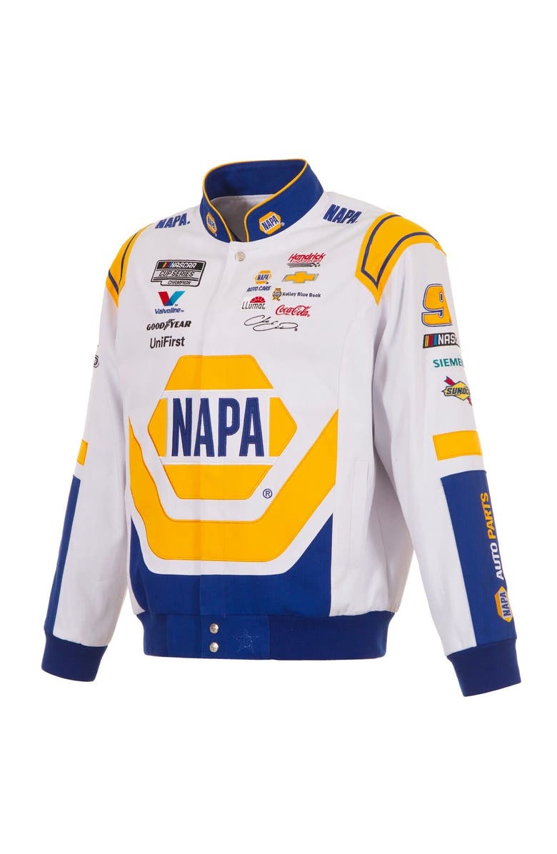 JH DESIGN Men
s JH Design White/Royal Chase Elliott NAPA Full-Snap Twill Uniform Jacket, Alternate, color, White