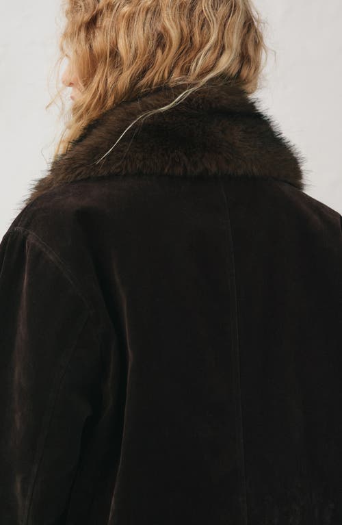 Mango Velvet Finish Coat With Removable Faux-fur Collar In Brown