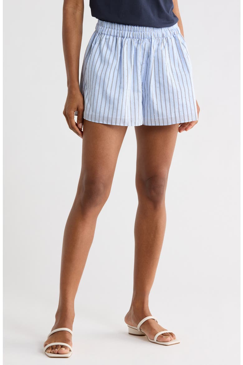 Callie Embellished Stripe Shorts, Main, color, BLUE STRIPE