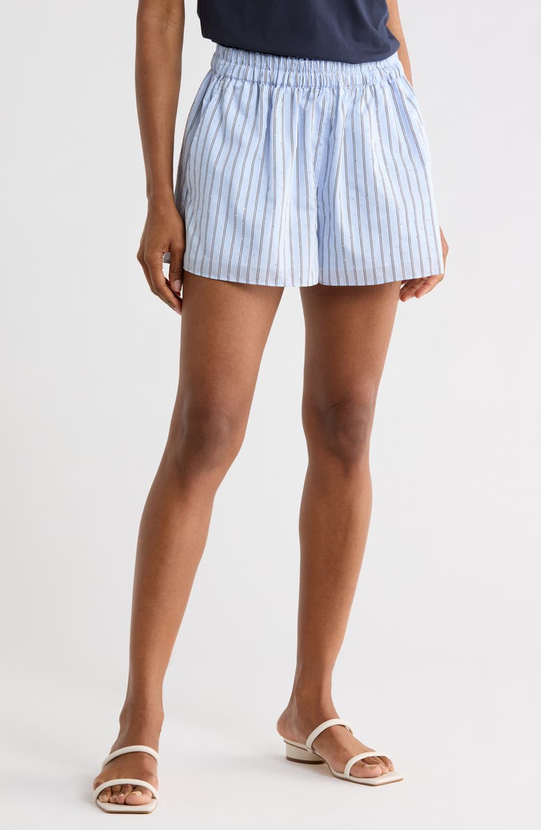 Ramy Brook Callie Embellished Stripe Shorts, Main, color, Blue Stripe