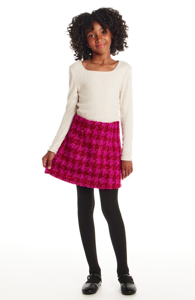 Andy & Evan Kids' Long Sleeve Rib Knit Top & Tweed Skirt Set, Alternate, color, Ivory
