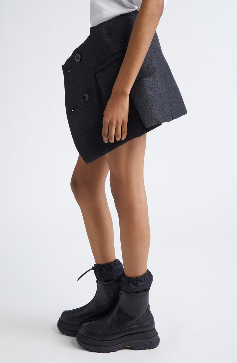 Sacai Plaid Double Face Melton Wool Double Breasted Miniskirt, Alternate, color, Gray