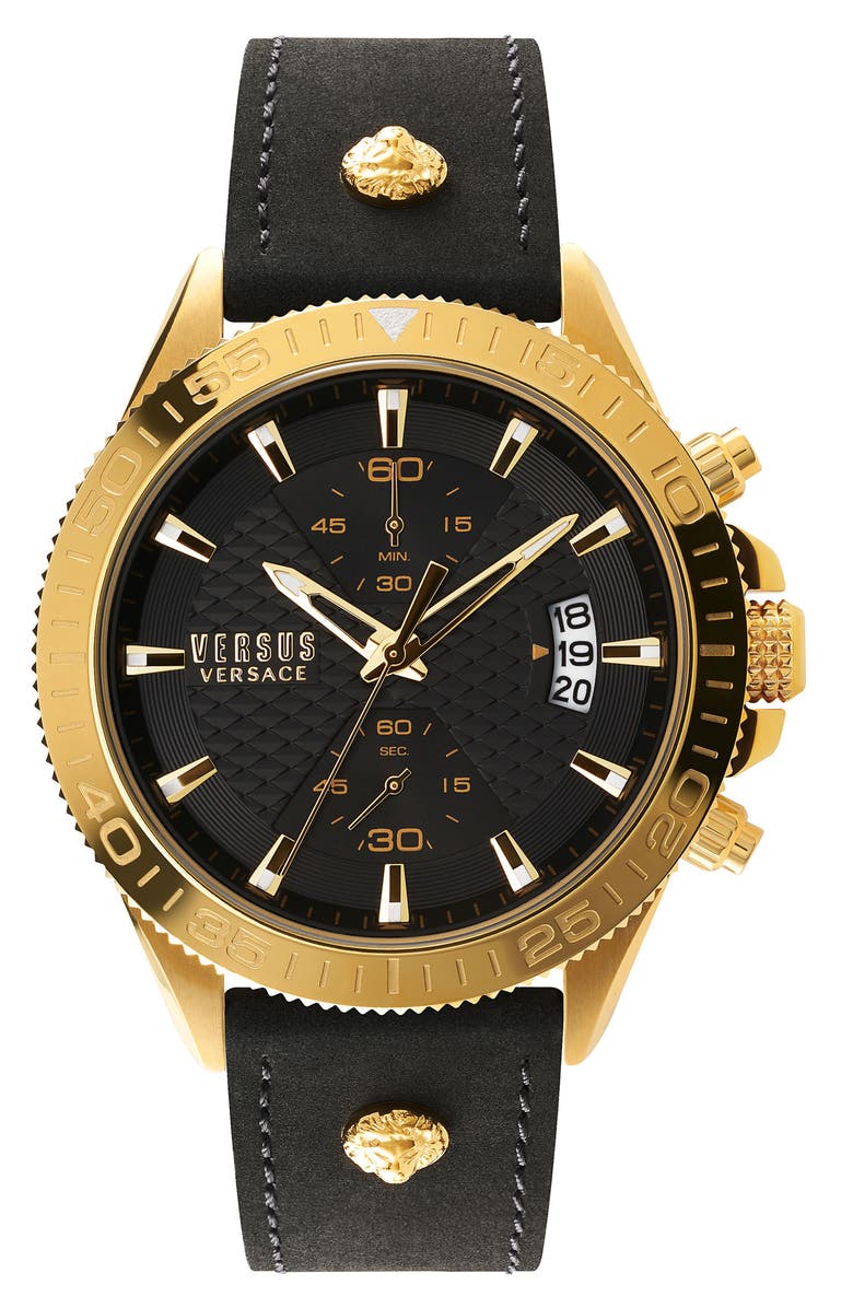 VERSUS Versace Griffith Chronograph Leather Strap Watch, 46mm, Main, color, 
