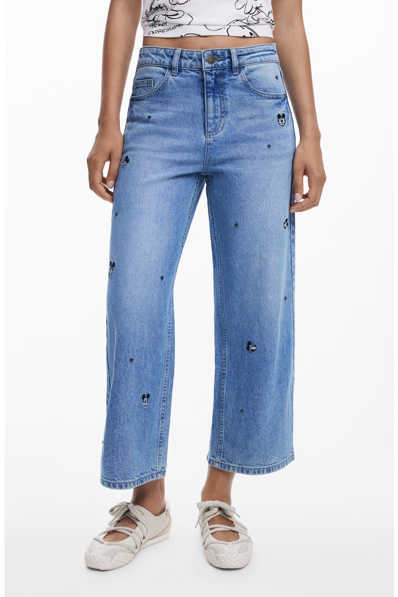 Mickey Mouse Ankle Wide Leg Jeans, Main, color, MEDIUM BLUE
