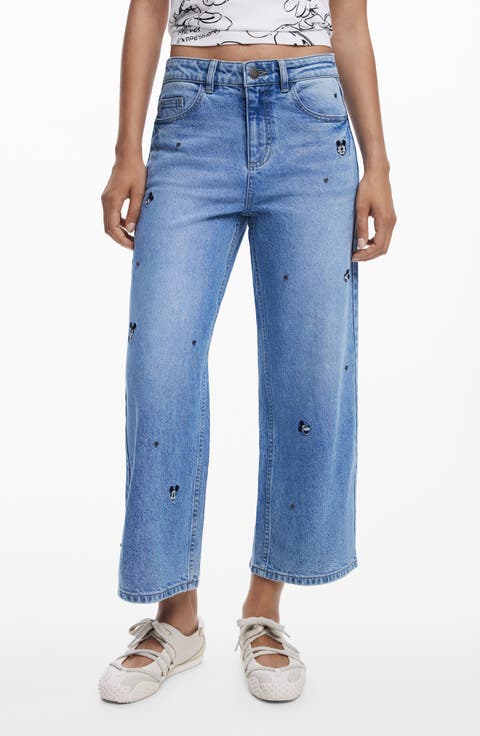 Mickey Mouse Ankle Wide Leg Jeans