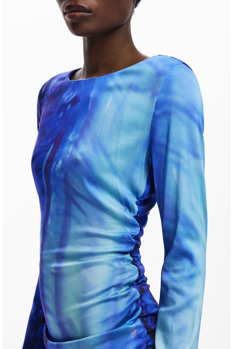 Tie Dye Pattern Long Sleeve Midi Dress, Alternate, color, BLUE/ LILAC MULTI