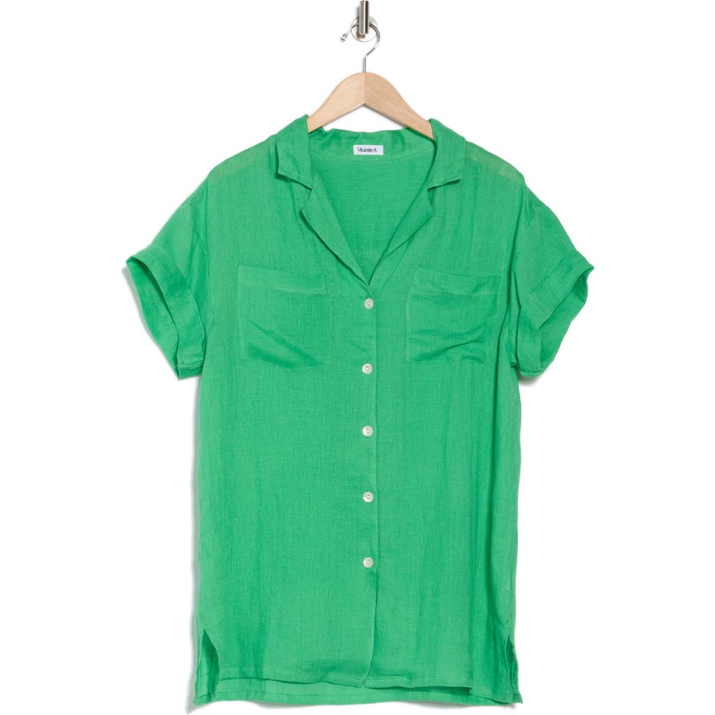 VITAMIN A VITAMIN A® PLAYA POCKET LINEN COVER-UP BUTTON-UP SHIRT
