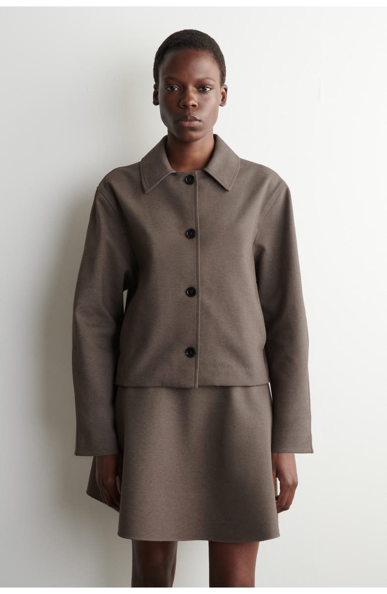COS Rounded Jersey Jacket, Alternate, color, Brown