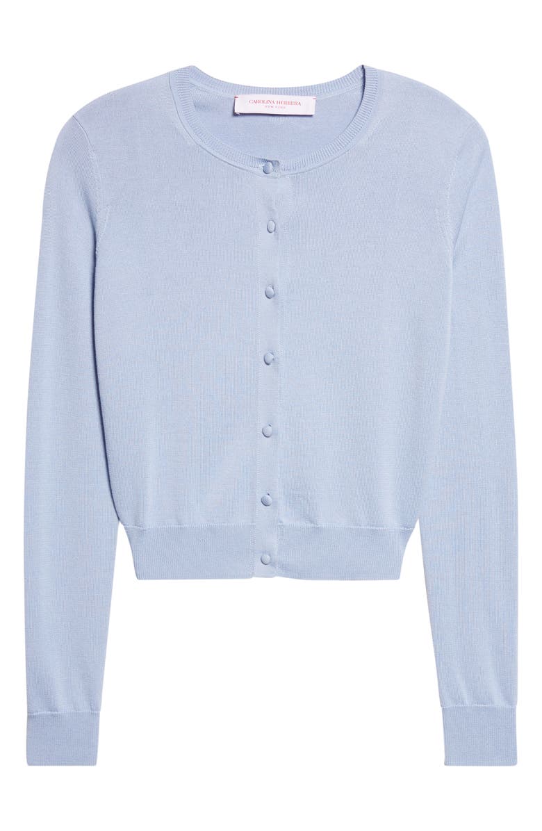 Carolina Herrera Silk & Cotton Crop Cardigan, Alternate, color, Cloudy Blue