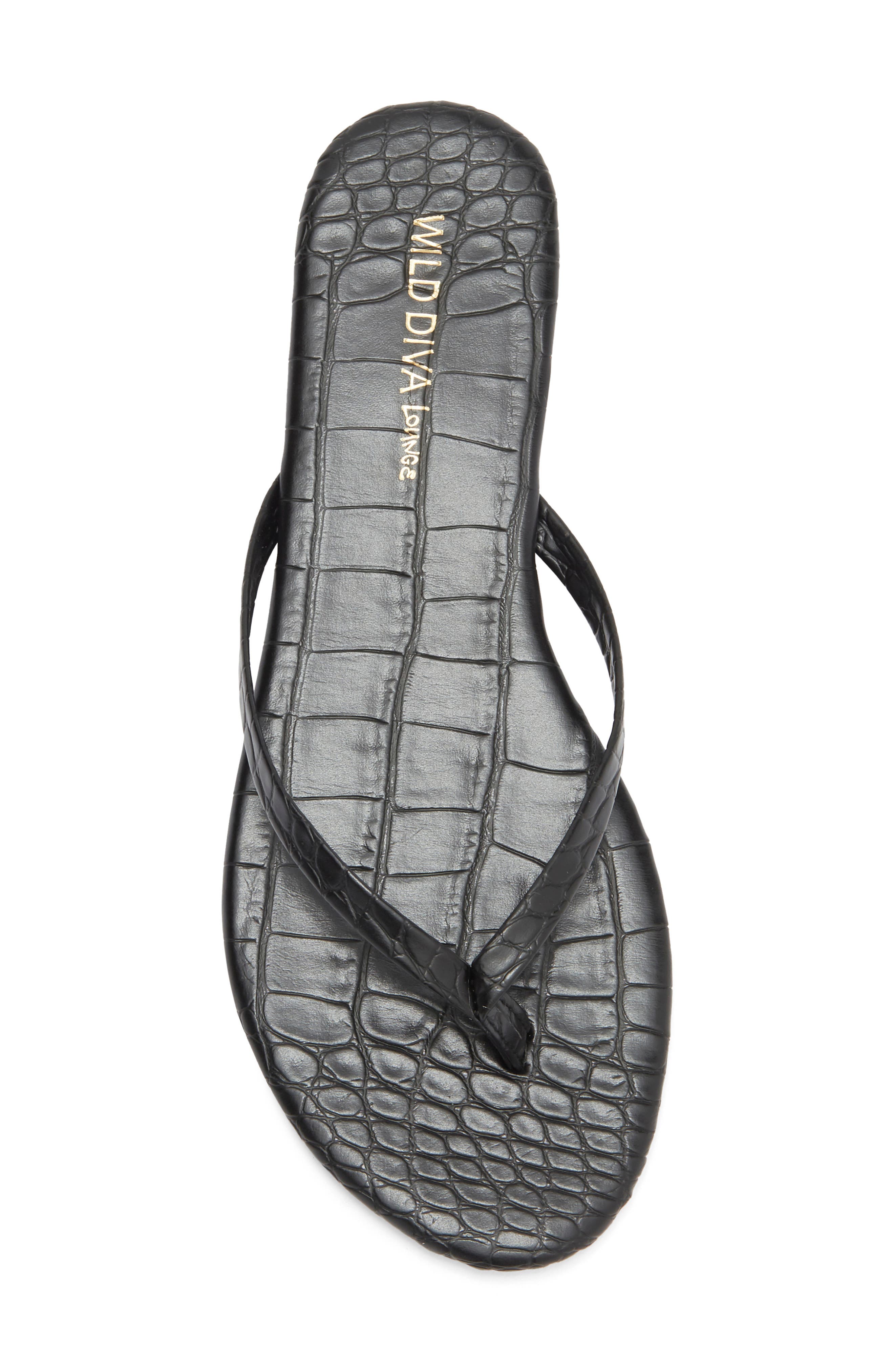 Bellen Faux Leather Croc Embossed Flip Flop, Alternate, color, BLACK CROCO