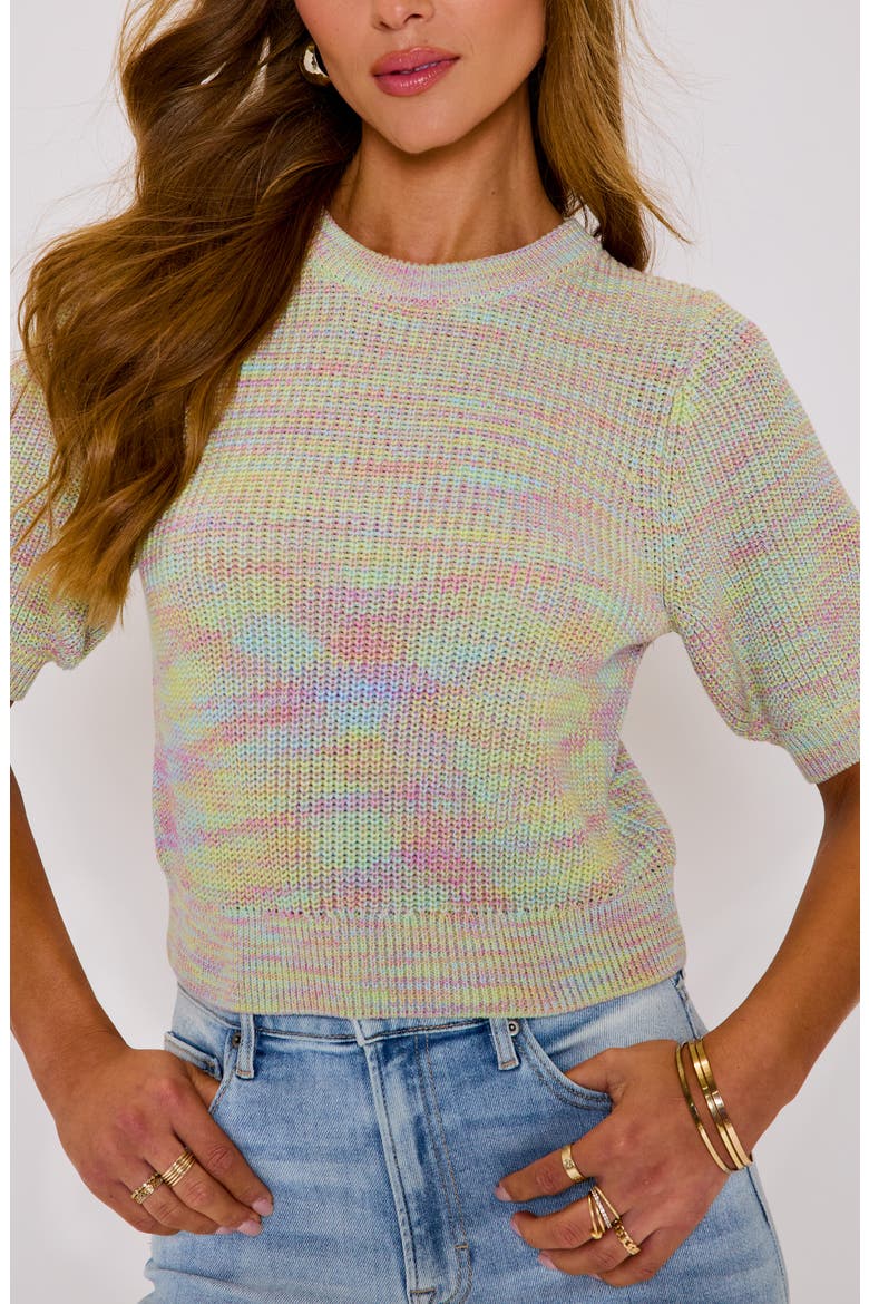 Eye Candy Mélange Puff Sleeve Cotton Sweater, Alternate, color, MULTI