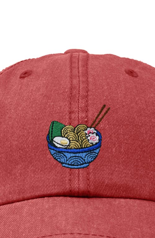 Dalix Noodles Embroidered Casual Cap In Washed Red