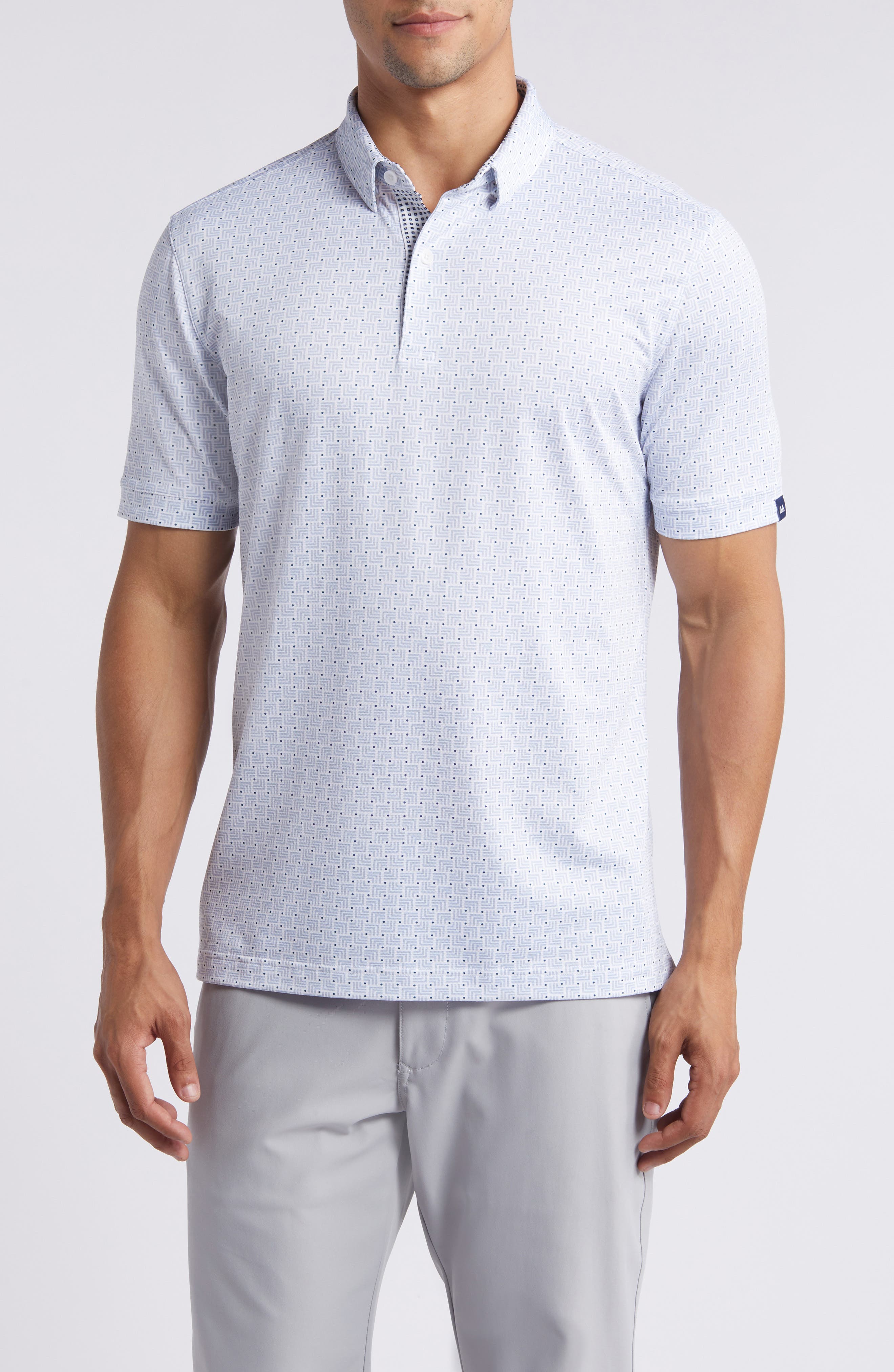 Mizzen+Main Halyard Geo Print Performance Polo in White Chevron 