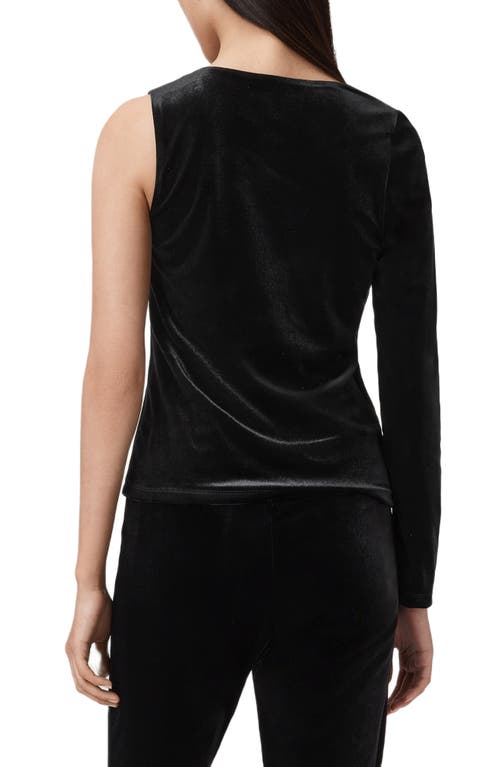 Allsaints Ari Asymmetric Single Long Sleeve Velvet Top In Black