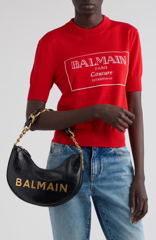 Shop Balmain 1945 Soft Moon Logo Embossed Leather Hobo Bag In 0pa Black