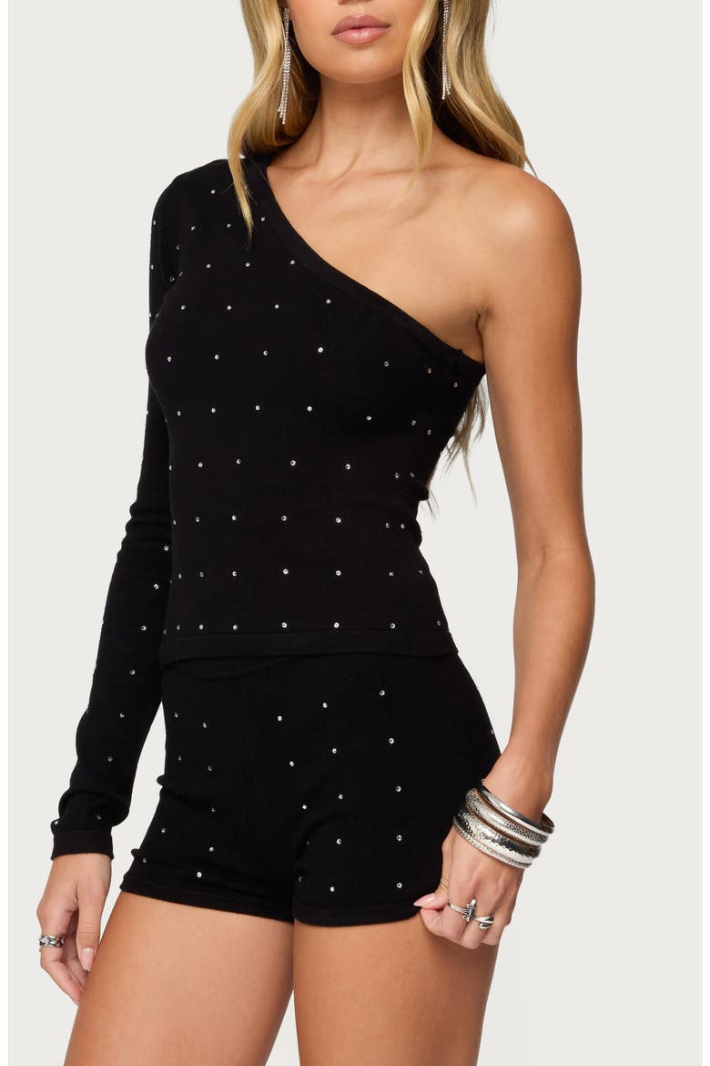 Harley Rhinestone One-Shoulder Top, Alternate, color, BLACK