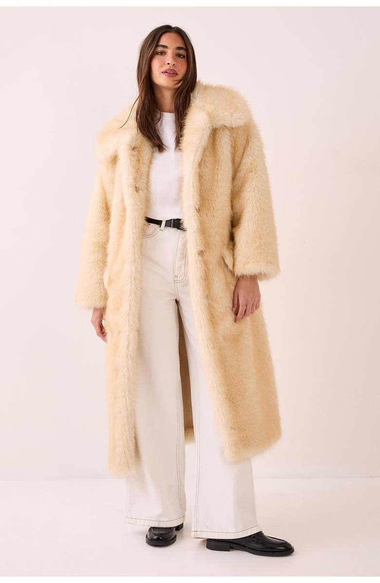 NASTY GAL Belted Tipped Faux Fur Coat, Main, color, Lemon
