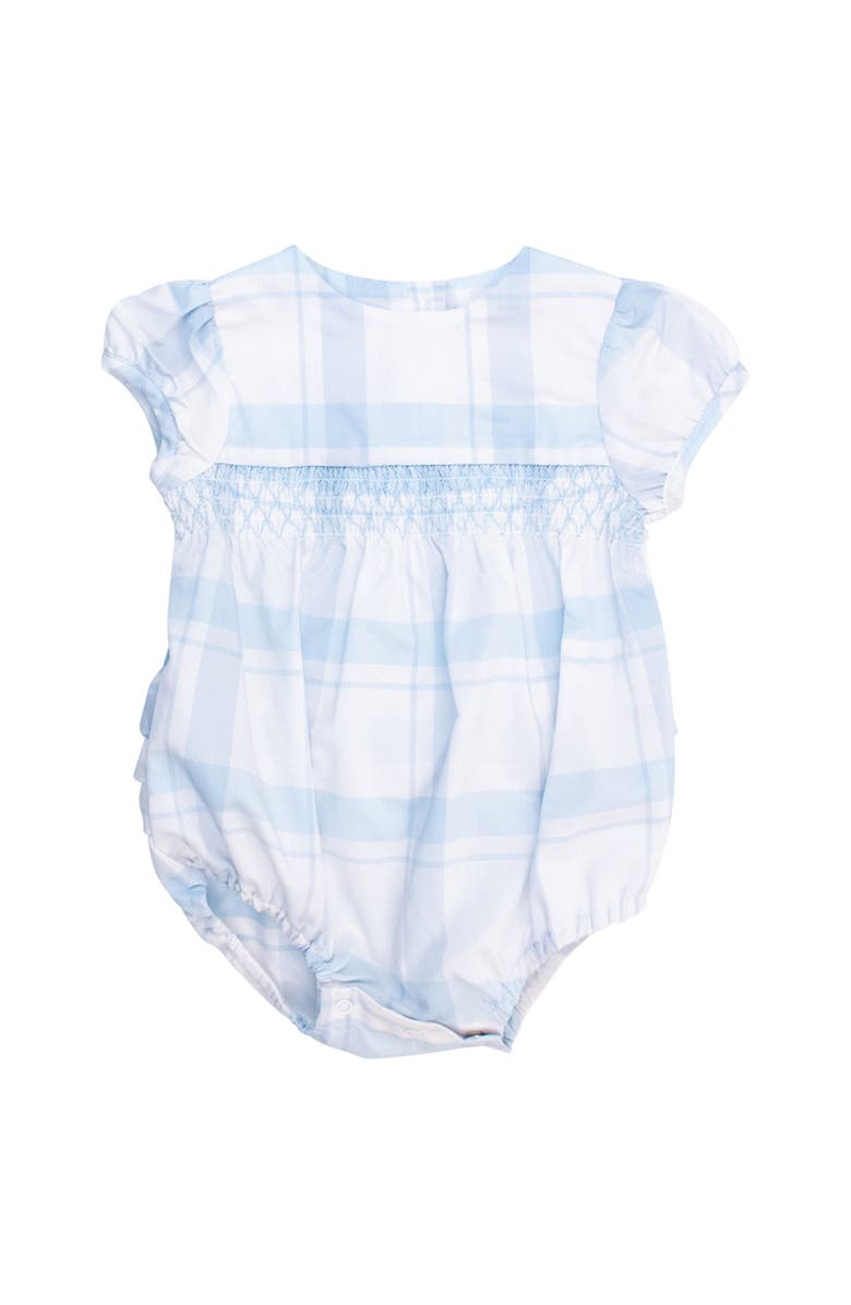 RuffleButts Baby Girls Puff Sleeve Smocked Romper, Main, color, 