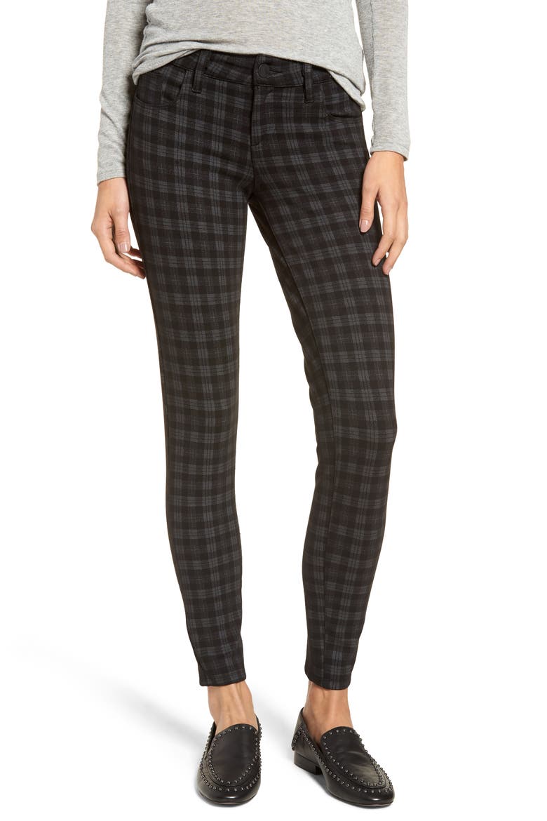 Diana Plaid Skinny Ponte Pants, Main, color, CHARCOAL GREY