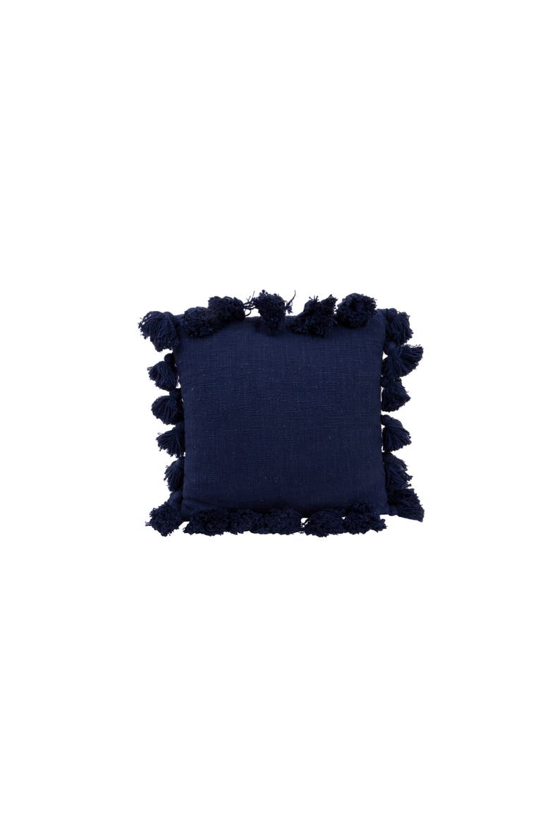 Woven Cotton Slub Pillow with Tassels, Navy, Main, color, Blue