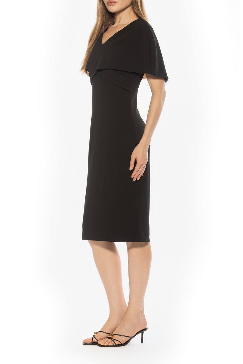 Noor Wrap Bodice Midi Sheath Dress, Alternate, color, BLACK