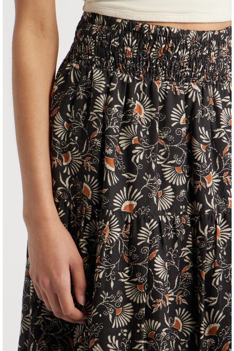 Peony Floral Tiered Cotton Maxi Skirt, Alternate, color, CASSIA