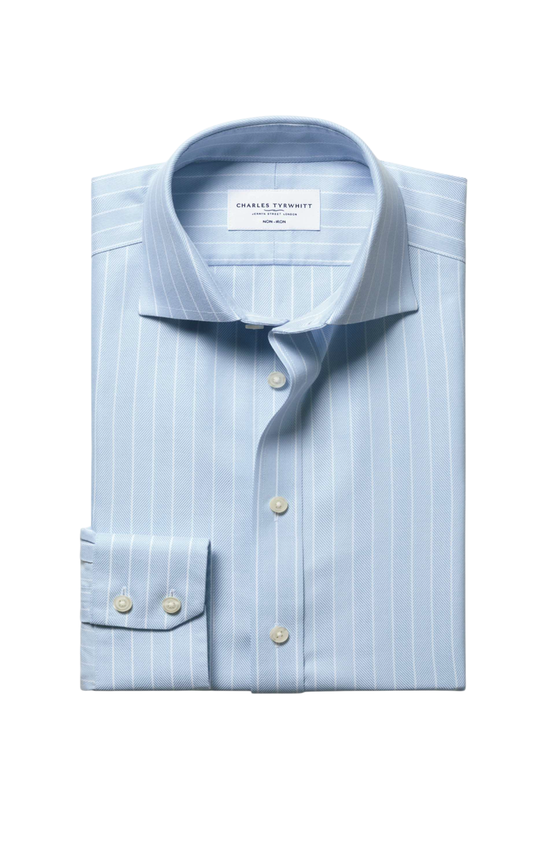 Charles Tyrwhitt Non-iron Striped Herringbone Shirt, Alternate, color, Light Blue