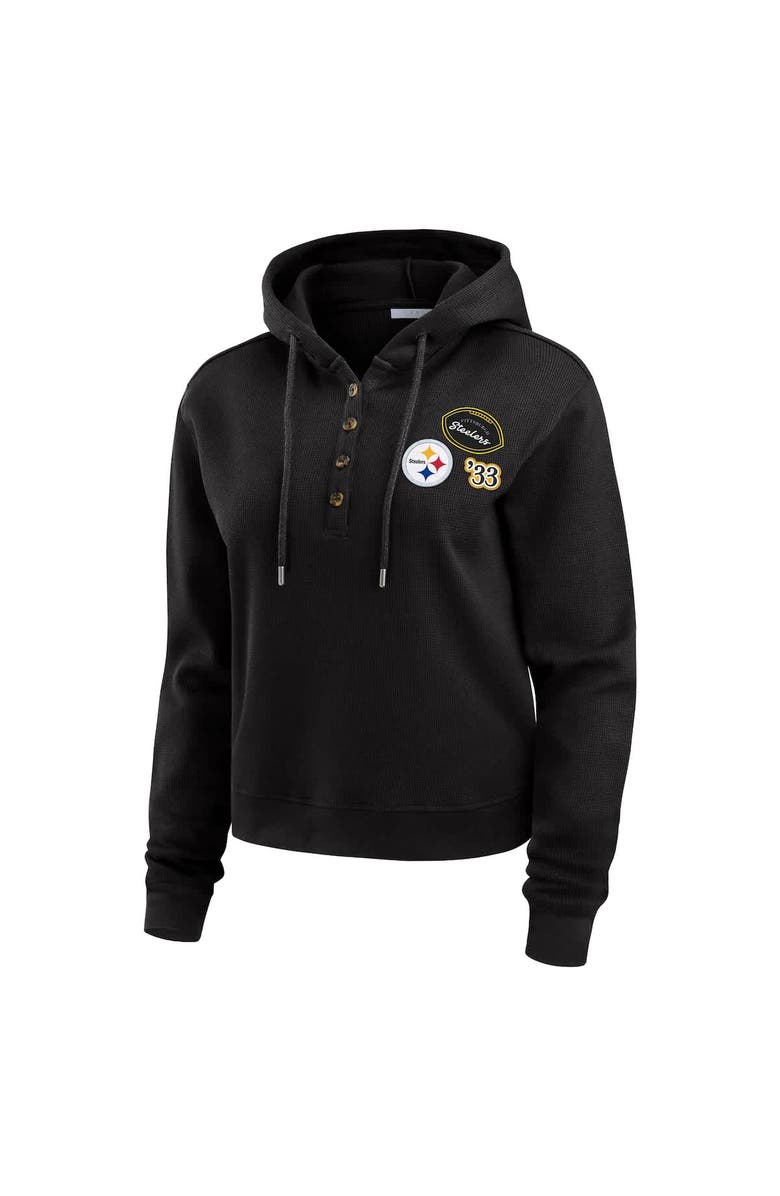 WEAR by Erin Andrews Women's WEAR by Erin Andrews Black Pittsburgh Steelers Waffle Hoodie Pullover Top, Alternate, color, Black