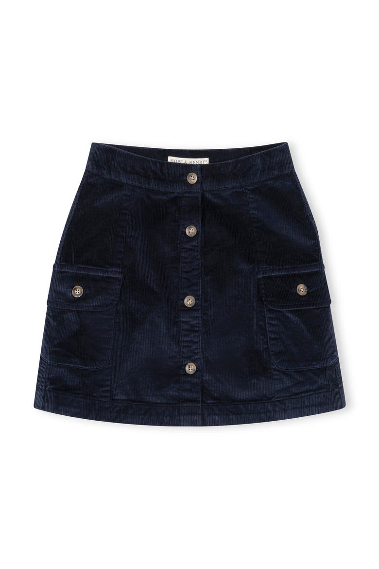 Kids' Organic Corduroy Button Front Skirt, Main, color, Navy