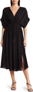 WISHLIST Dolman Sleeve Tie Waist Midi Dress