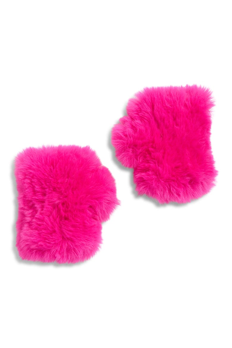 Kids' Faux Fur Fingerless Mittens, Main, color, FUCHSIA