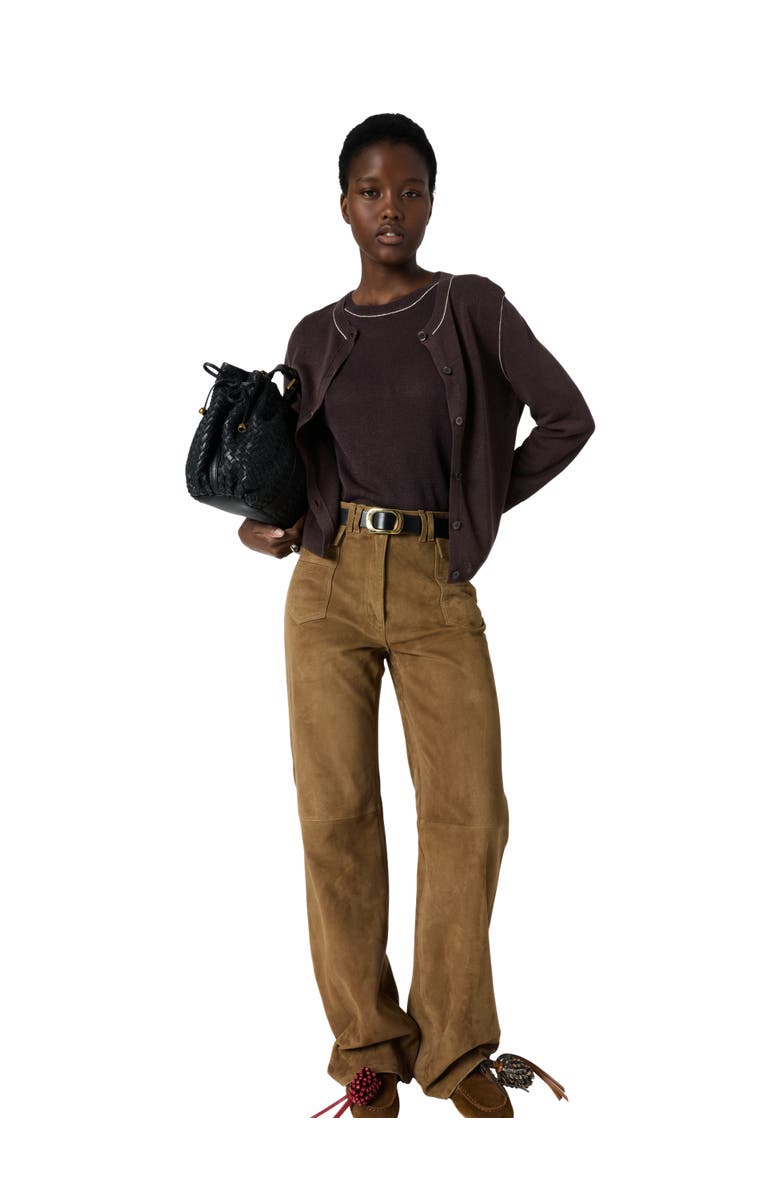 GERARD DAREL Lorys Contrast Trim Cardigan, Alternate, color, Brown