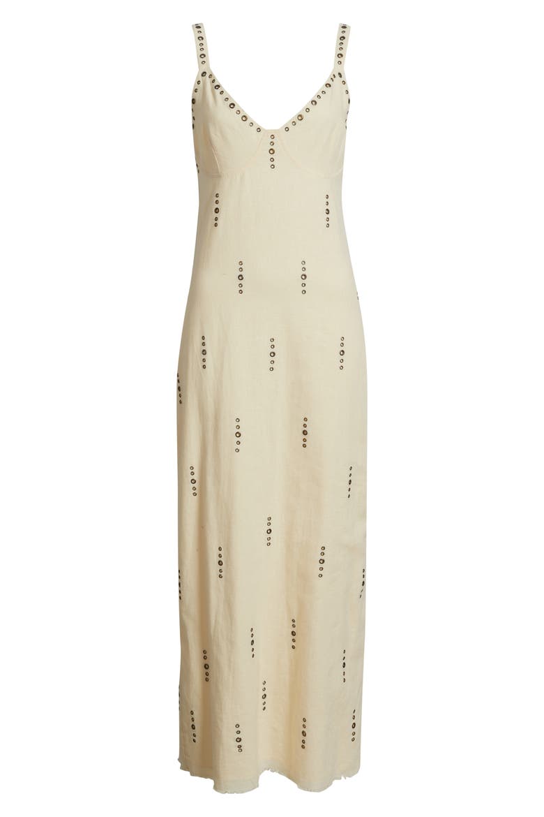 Aubrey Grommet Trim Linen & Cotton Maxi Dress, Alternate, color, IVORY