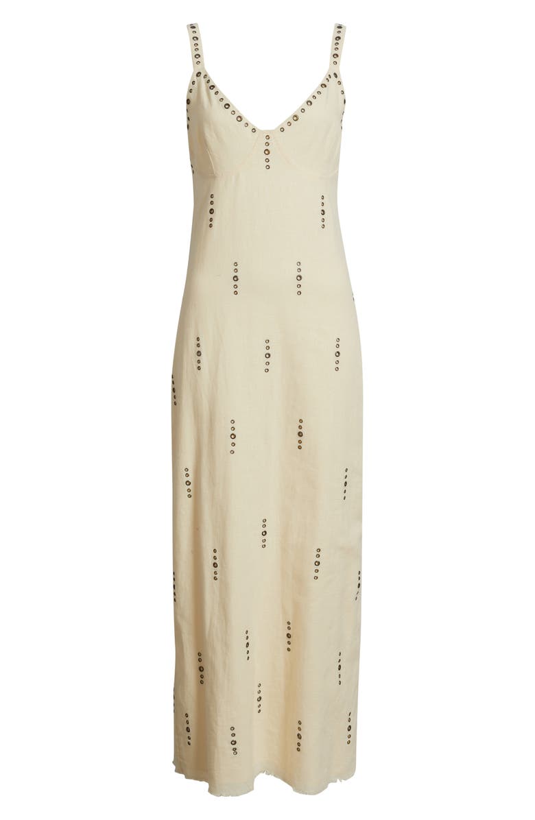 rag & bone Aubrey Grommet Trim Linen & Cotton Maxi Dress, Alternate, color, Ivory