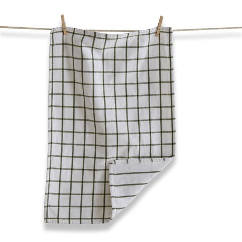 Classic Reversible Olive Green Windowpane Cotton Dishtowel