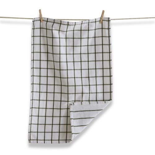 Tag Classic Reversible Double Cloth Olive Green Windowpane Cotton Machine Washable Kitchen Dishtowel In Multi