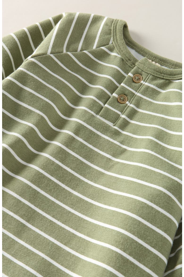 Raglan Sleeve Cotton Blend Romper, Alternate, color, OLIVE- IVORY CHARLIE STRIPE