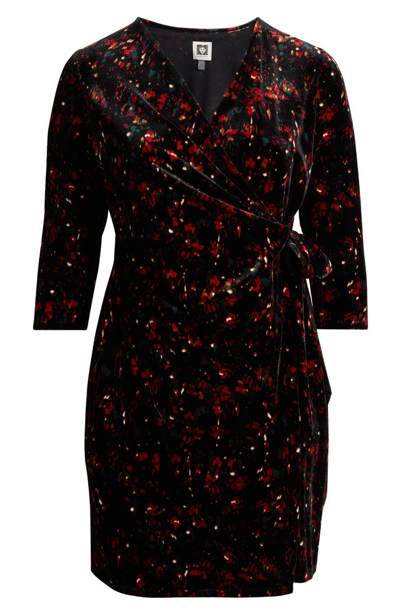 Anne Klein Floral Stretch Velvet Faux Wrap Dress, Alternate, color, 