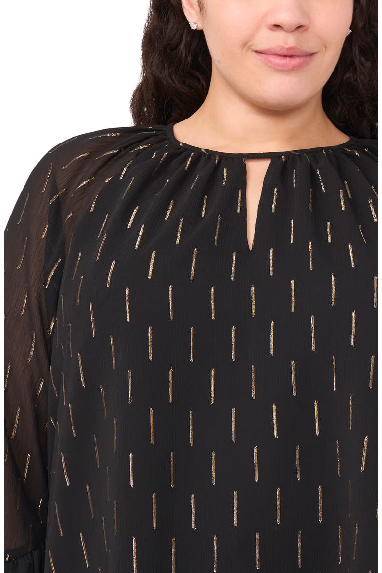 Metallic Clip Dot Tiered Sleeve Top, Alternate, color, RICH BLACK